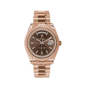 Rolex Day Date 40 President Rose Gold Fluted Bezel Chocolate Stick Dial On Presidental Bracelet 40MM