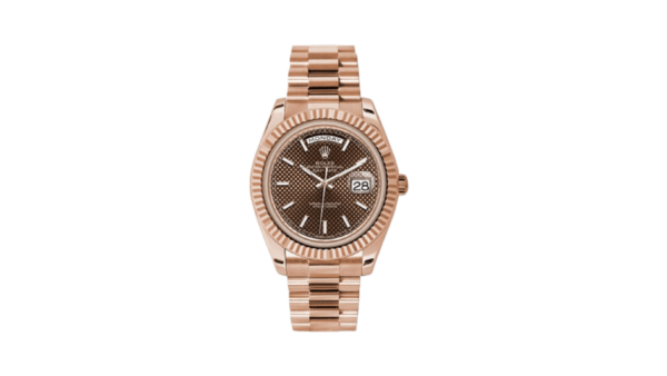 Rolex Day Date 40 President Rose Gold Fluted Bezel Chocolate Stick Dial On Presidental Bracelet 40MM