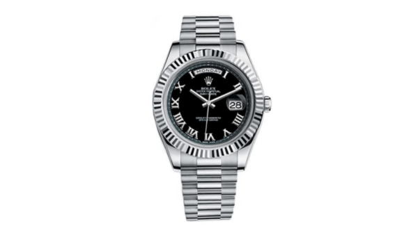 Daydate Black Dial White Gold Roman Numbers